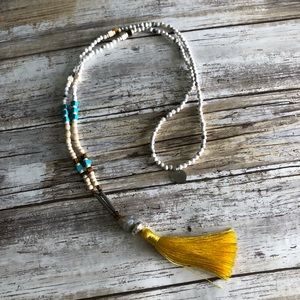 Mala necklace w yellow tassel/turquoise accents